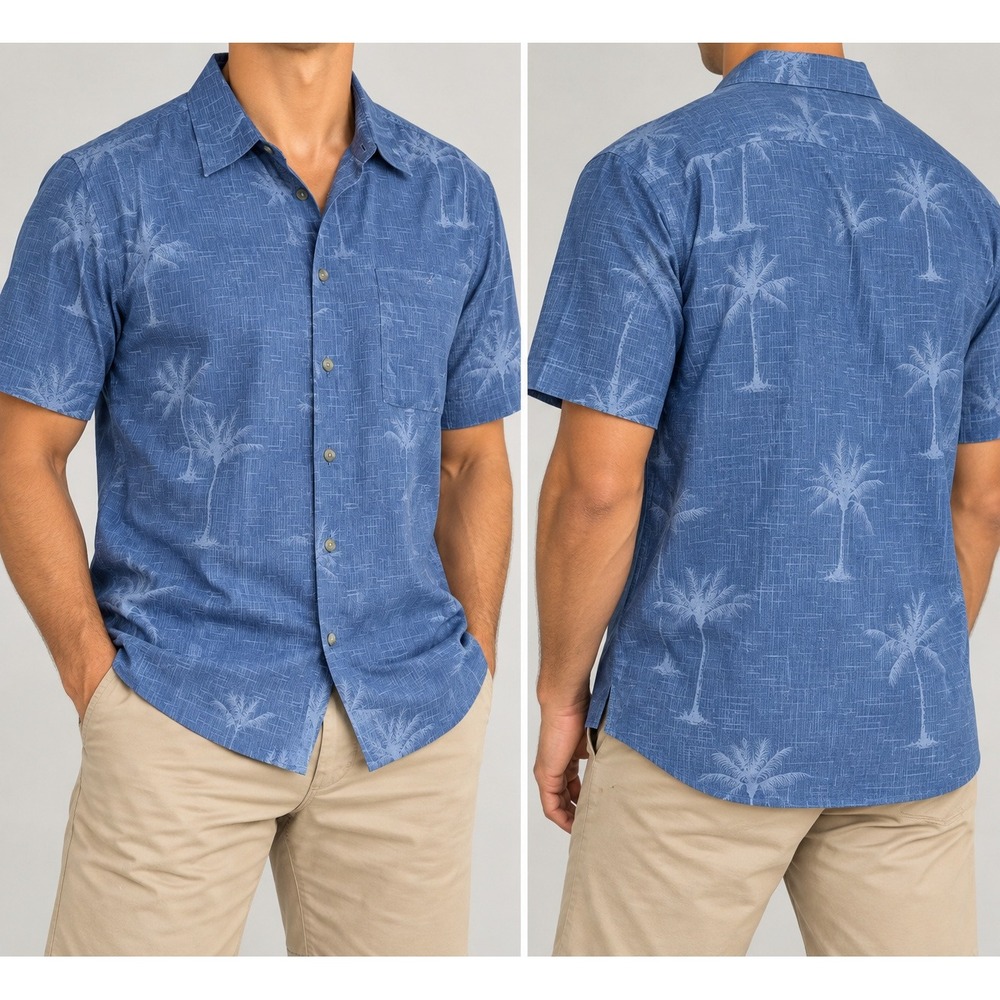 Campia Moda Mens XXL Blue Palm Tree Tropical Rayon Short Sleeve Shirt
